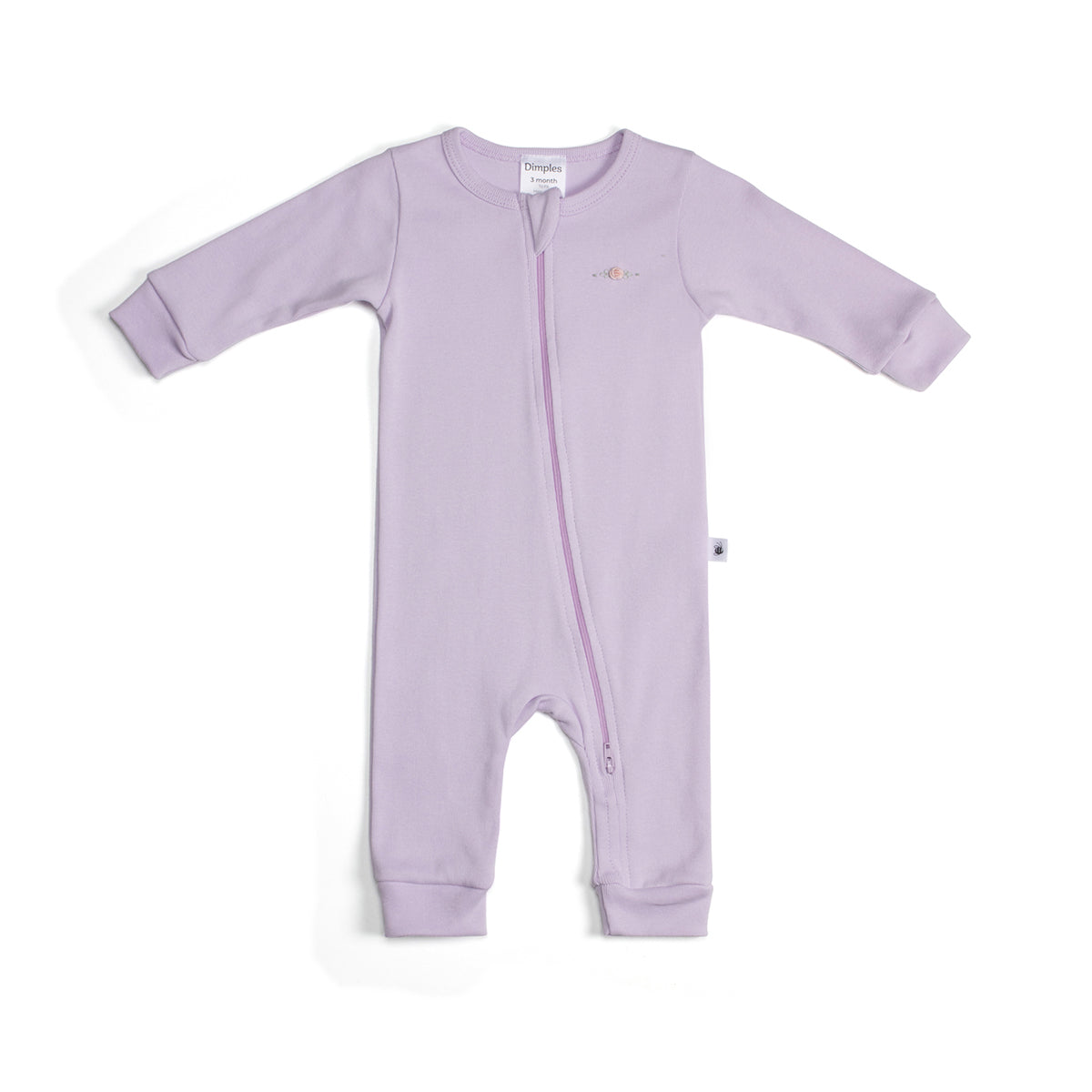 Cotton Zip lilac Babygrow with rose embroidery:image,small_image,thumbnail