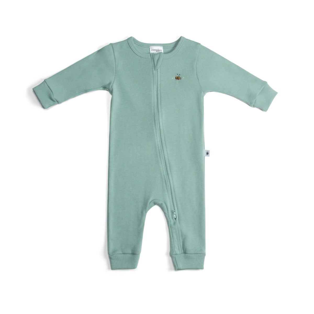 Cotton Zip long sleeve Babygrow with bee embroidery in ocean color:image,small_image,thumbnail