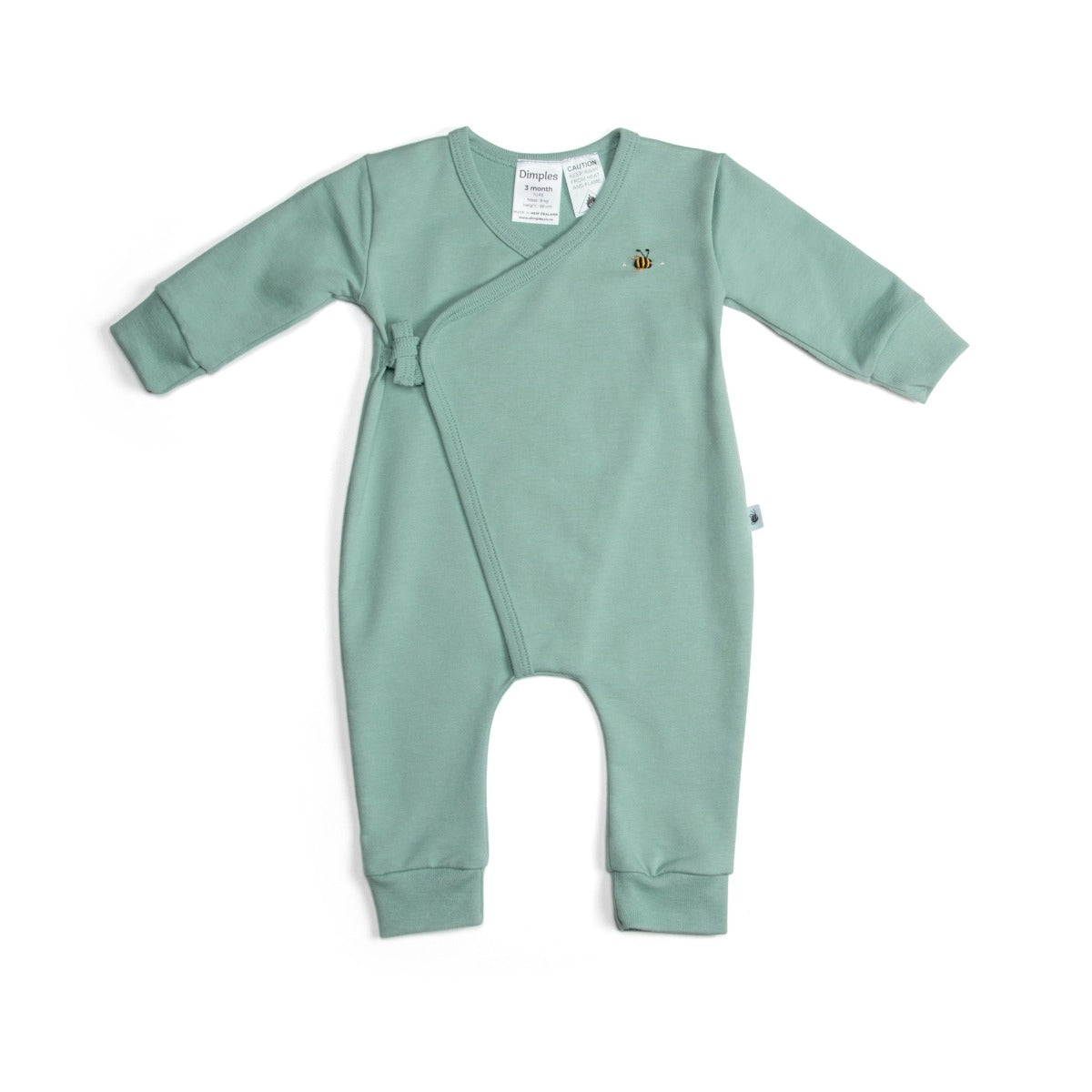 Cotton Tie Baby grow in ocean color with bee embroidery:image,small_image,thumbnail