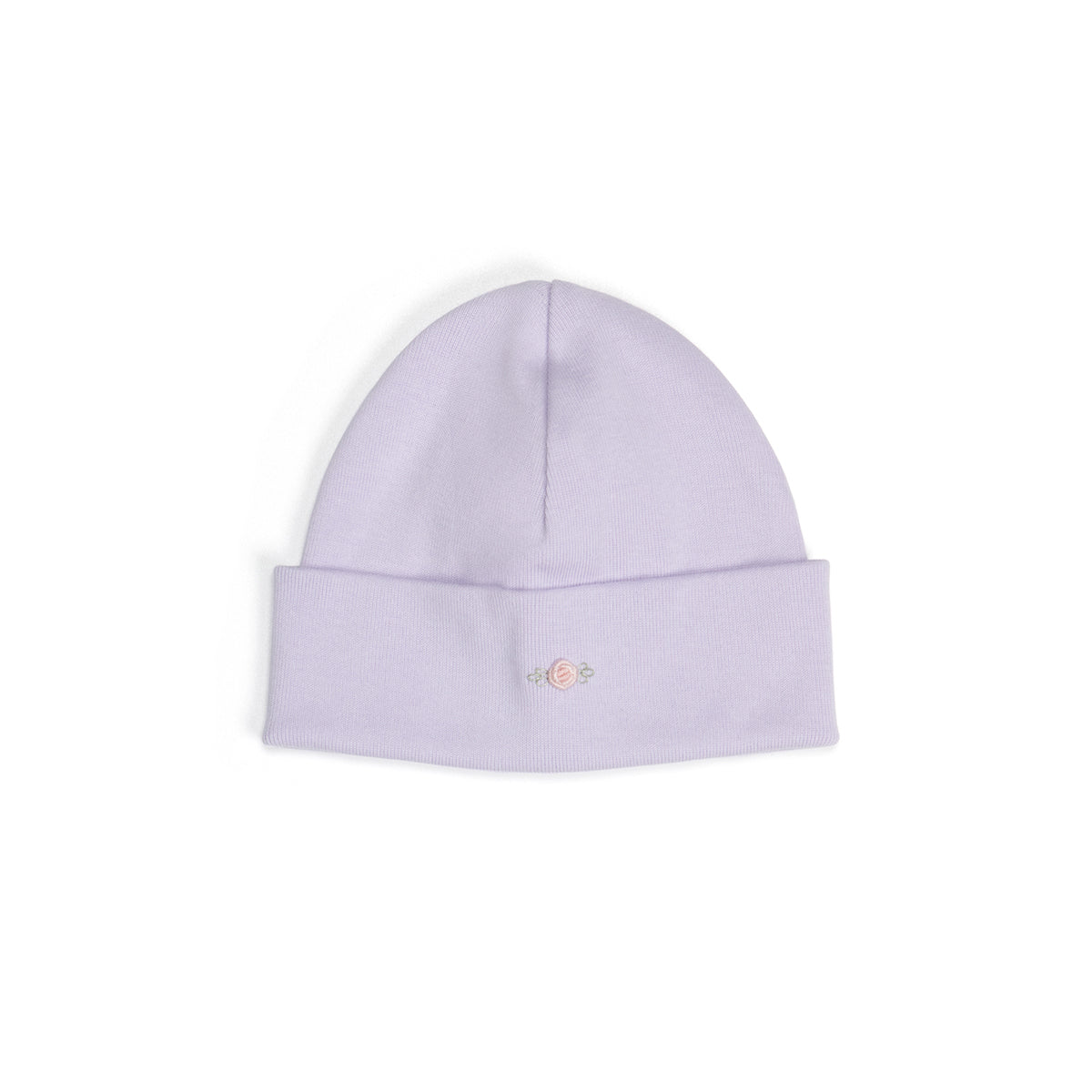 Cotton Beanie in lilac with rose embroidery:image,small_image,thumbnail,swatch_image