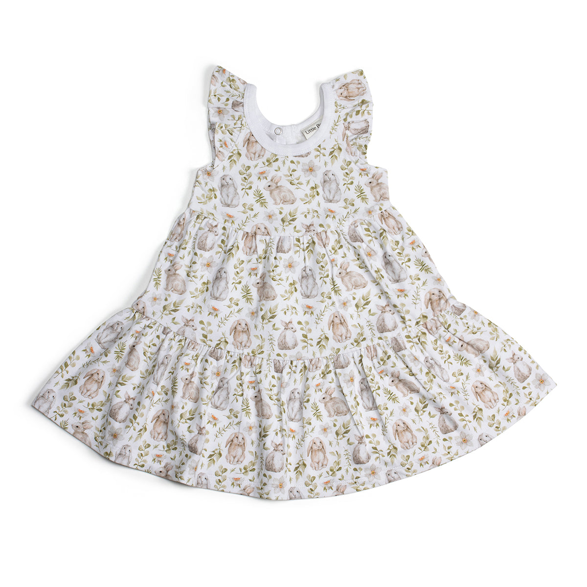 Little bee cotton tiered dress in white with bunny print from the Isabelle and Harper Collection:image,small_image,thumbnail