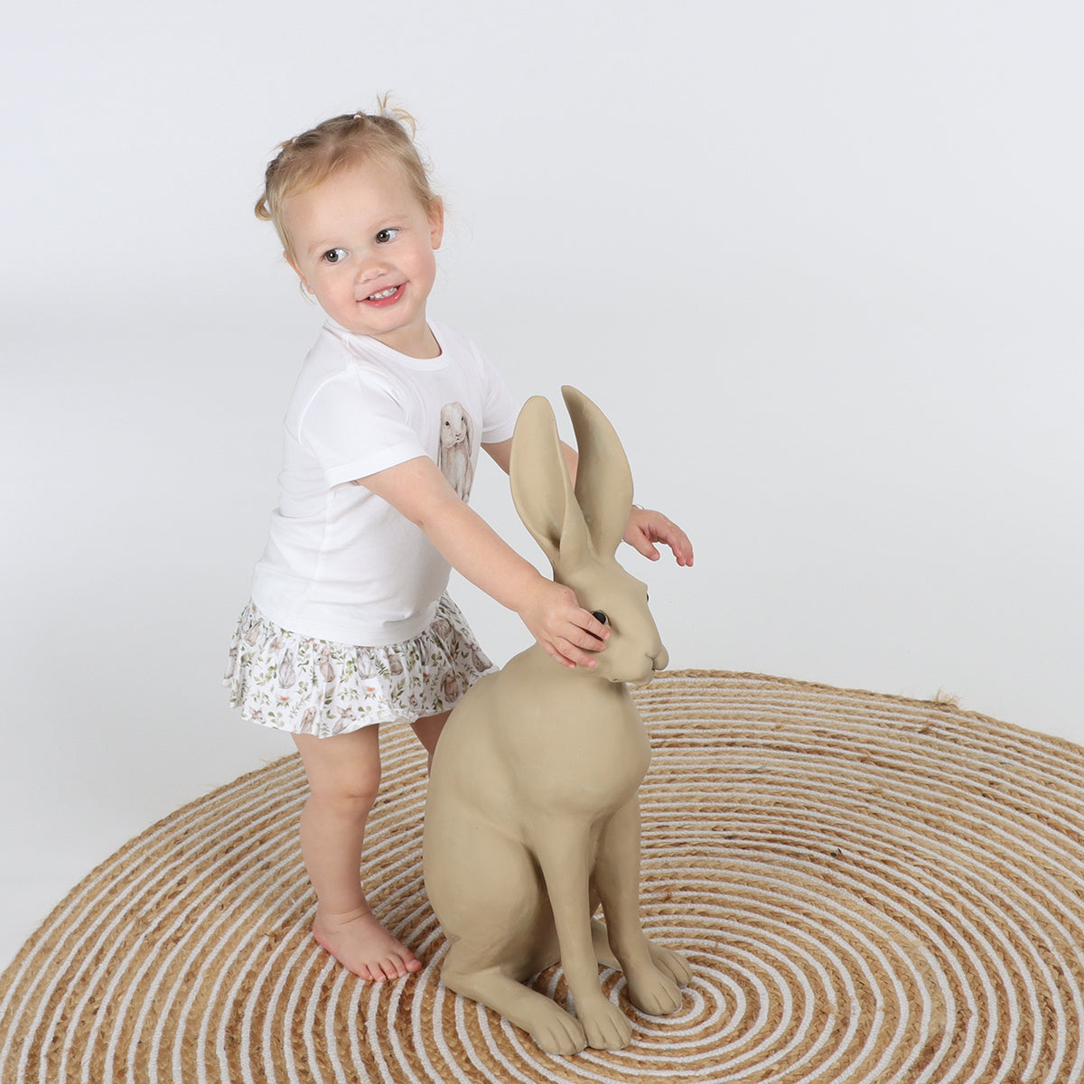 little girl and bunny wearing Little Bee By Dimples Bunny Cotton Skirt 