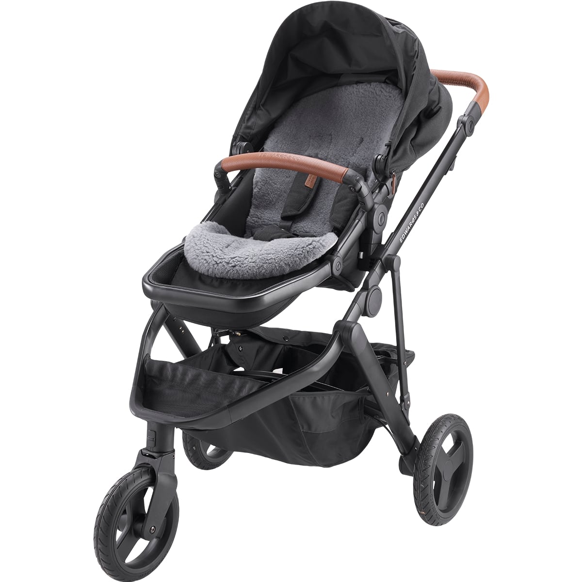 Classic New Zealand Baby Move Sheepskin on stroller in grey