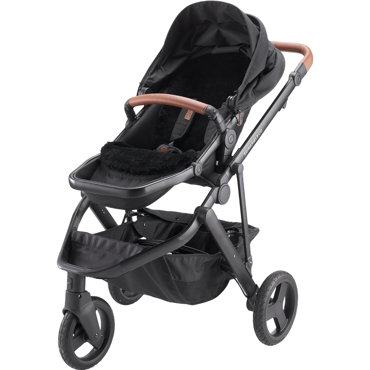 Classic New Zealand Baby Move Sheepskin on stroller in black