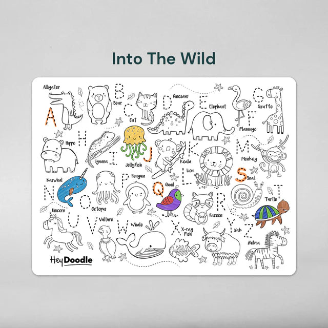 HeyDoodle silicone reusable colouring mat with letters and animals
