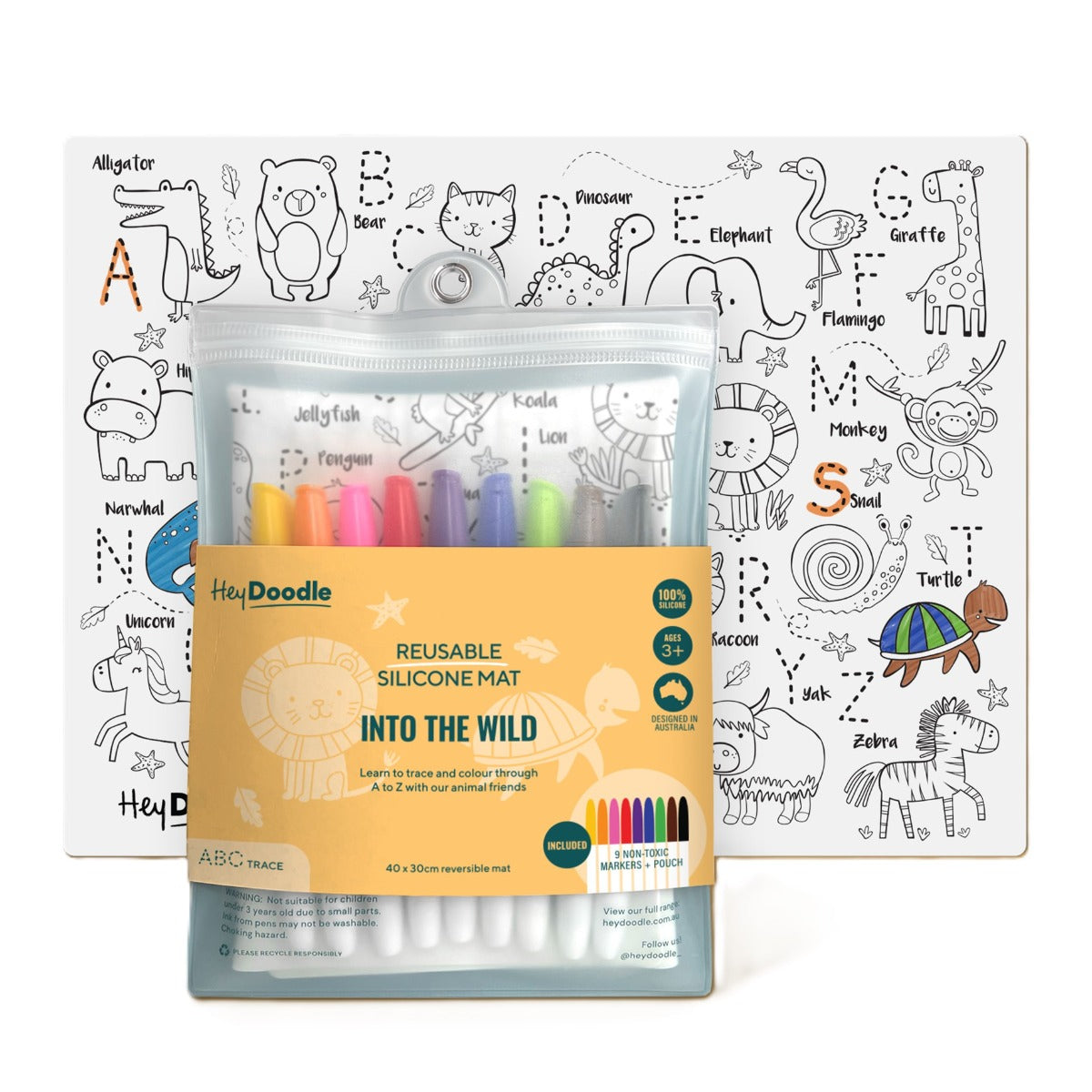 HeyDoodle silicone reusable colouring mat with letters and animals:image,small_image,thumbnail,swatch_image