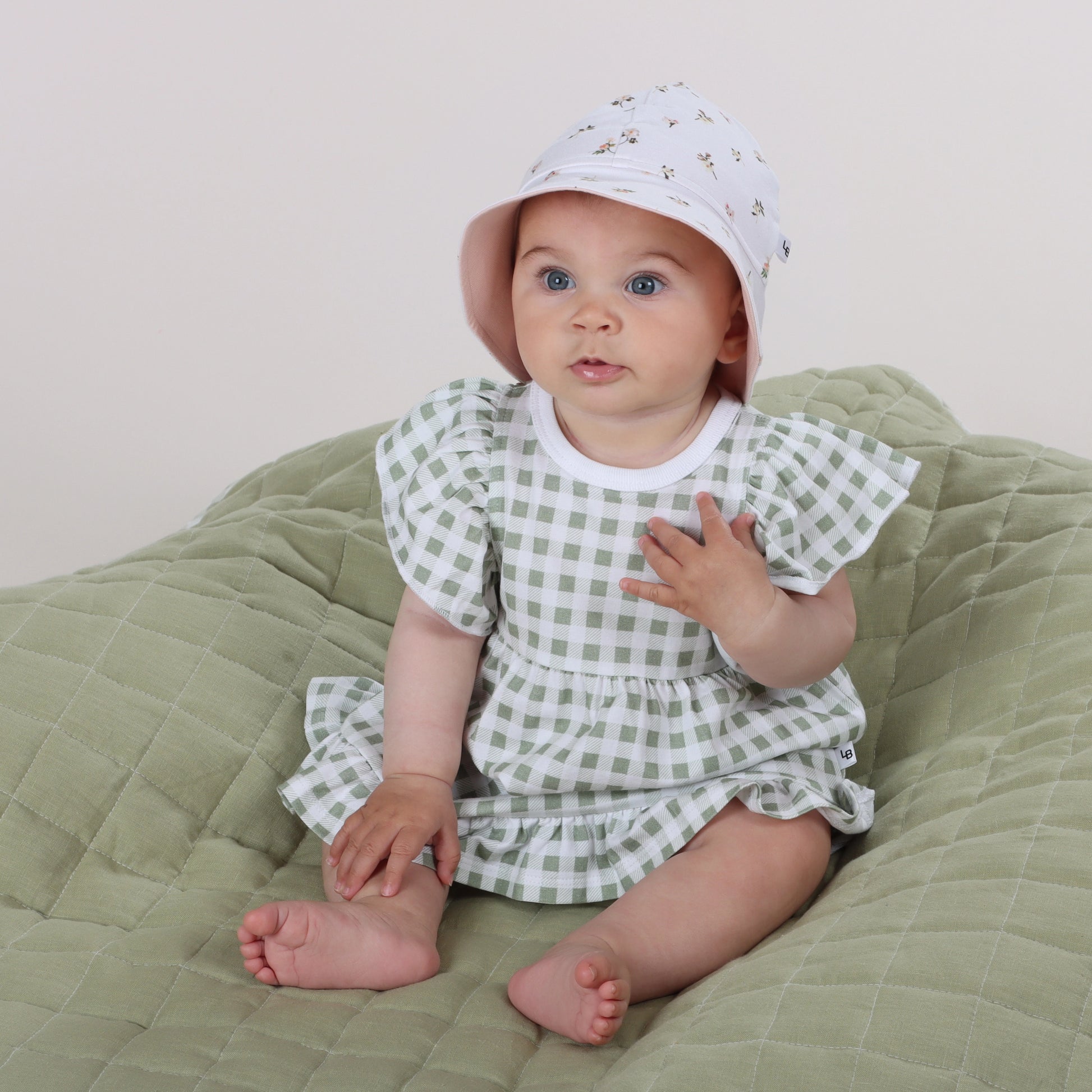 Cotton Frill Dress 3mth Green - Little Bee by Dimples