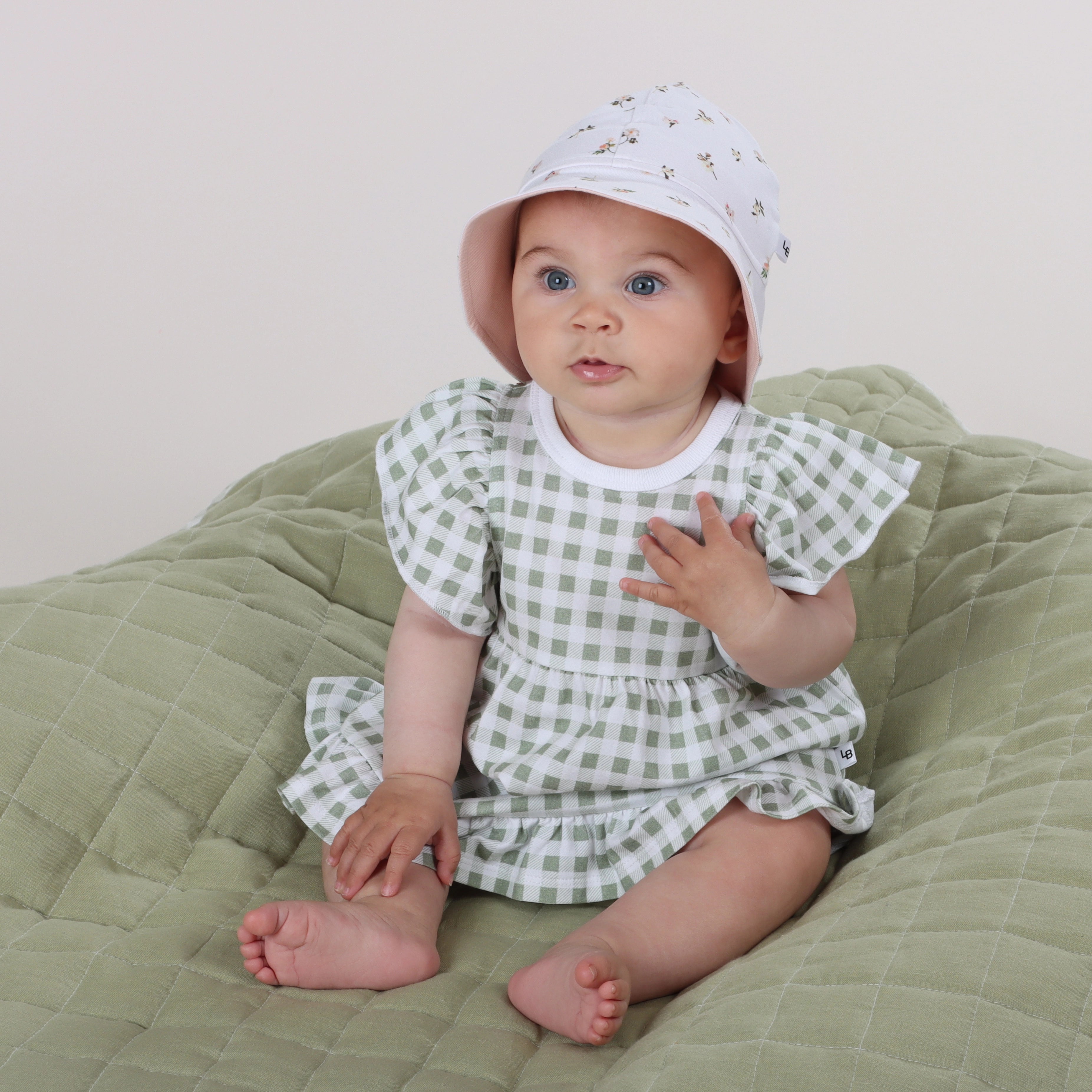 Cotton Frill Dress 3mth Green - Little Bee by Dimples