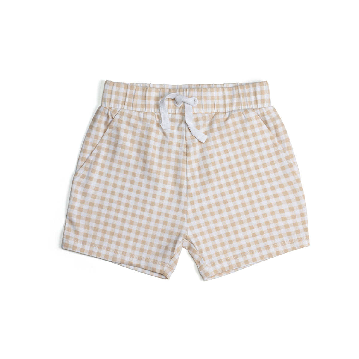 Organic cotton shorts with pockets in gingham pattern and draw string:image,small_image,thumbnail,swatch_image