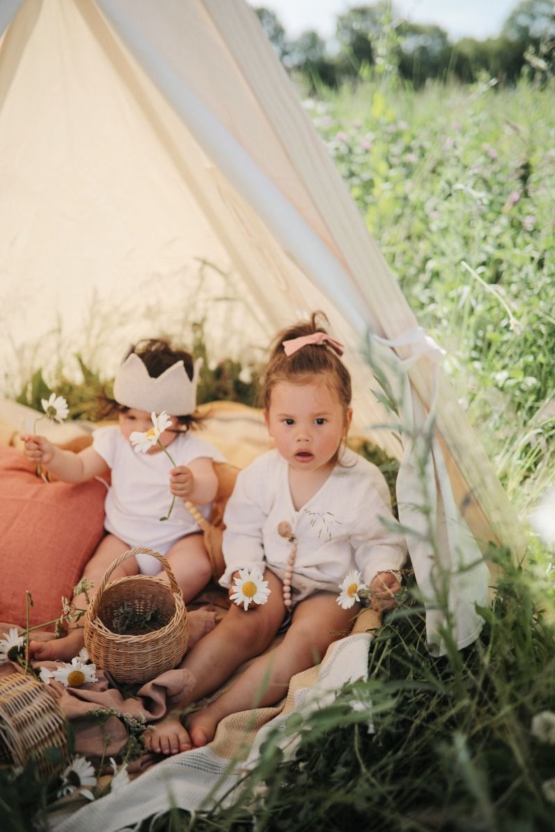 Two Girls inside Kinderfeets Kid Tent