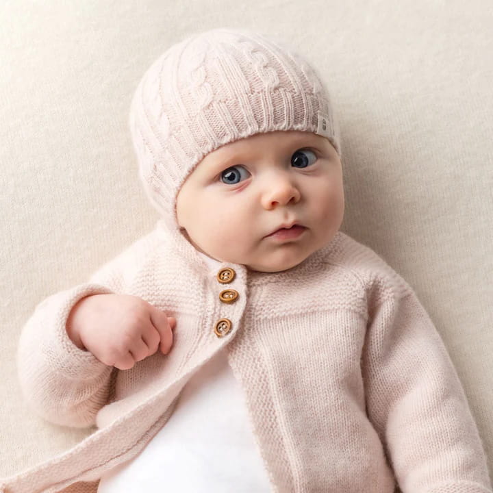 Benmore Dress cardigan in blush Pink on baby