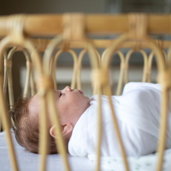 Baby wrapped in a Muslin Wraps in a basket