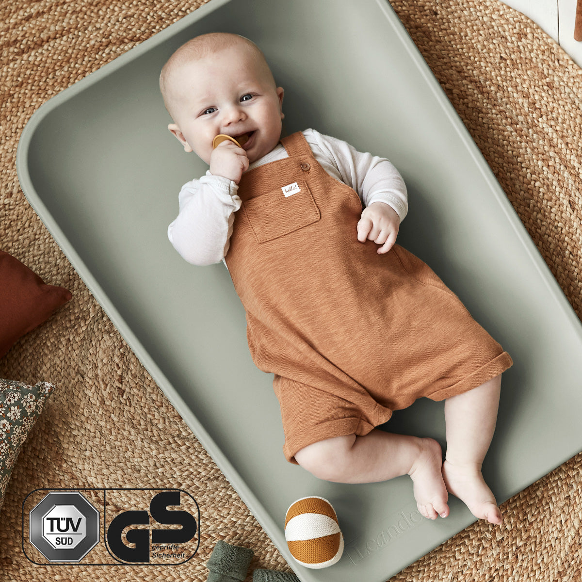 Leander matty change mat in sage  with happy baby