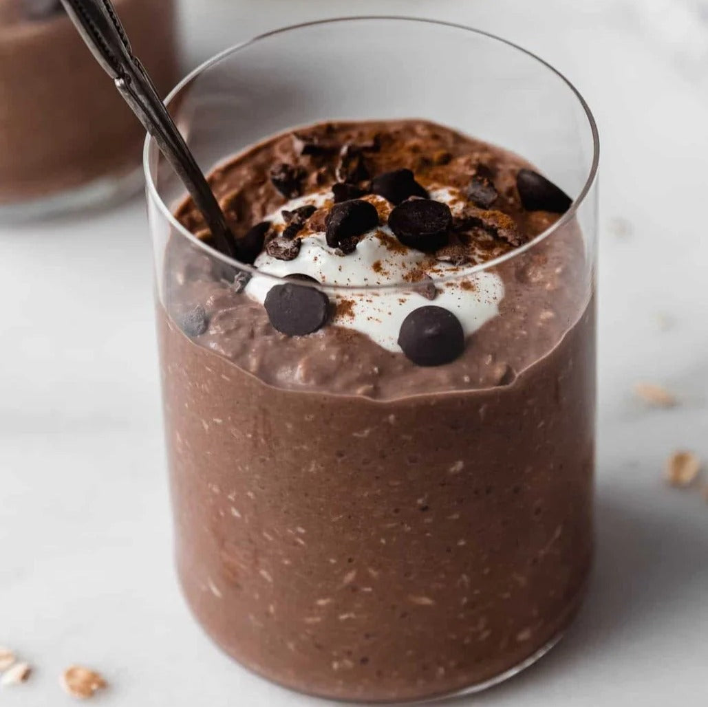Smoothie made with Mammas milk bar chocolate lactation blend in a glass