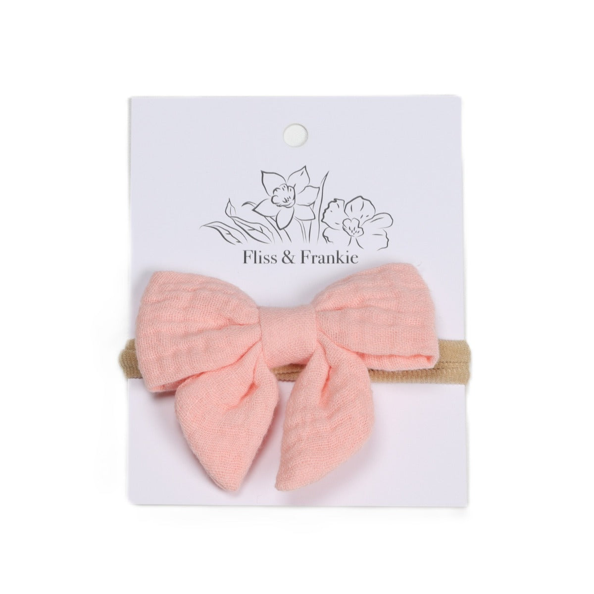 Fliss & Frankie Pink Muslin Tie Bow Headband:image,small_image,thumbnail,swatch_image