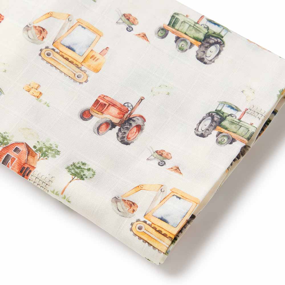 Organic Cotton Muslin Wrap in Diggers and Tractors print from Snuggle Hunny:image,small_image,thumbnail,swatch_image