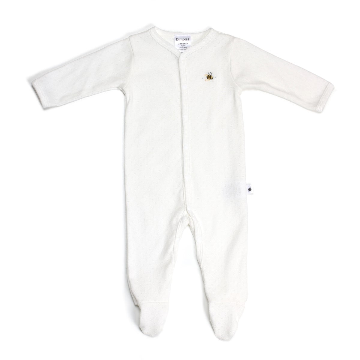 Cotton Babygrow White Bee Dimples:image,small_image,thumbnail