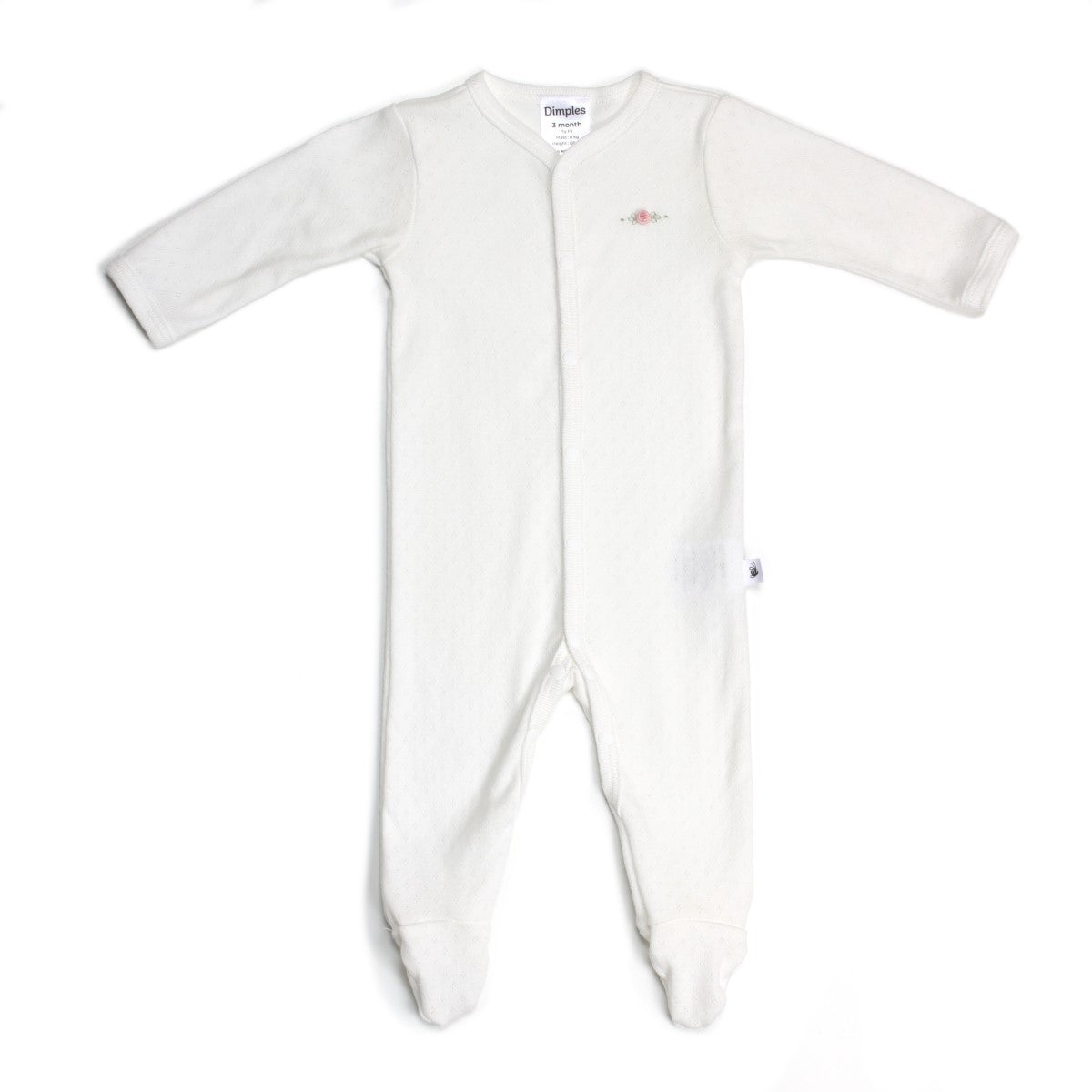 Cotton Babygrow by dimples in white rose:image,small_image,thumbnail,swatch_image