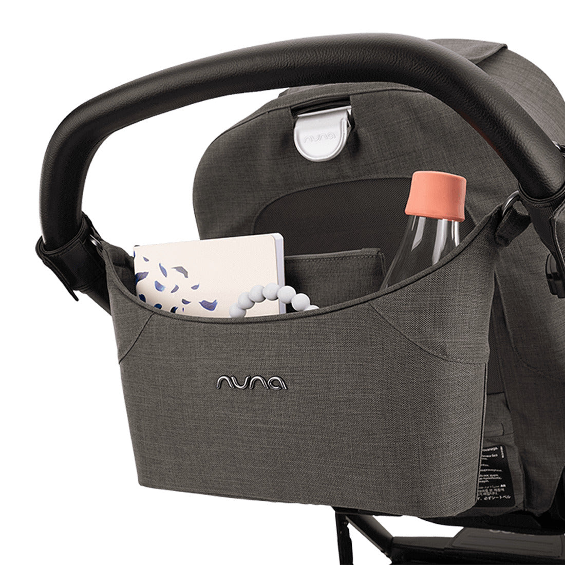 Nuna Stroller organiser in thunder colour with pouch attached with Mixx Next stroller