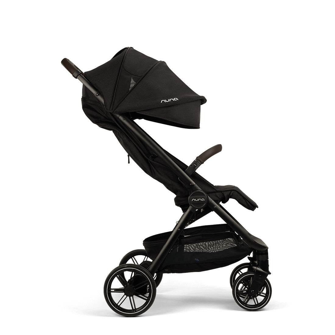 Nuna Trvl Lx in Caviar with Chocolate Handle Bar side view