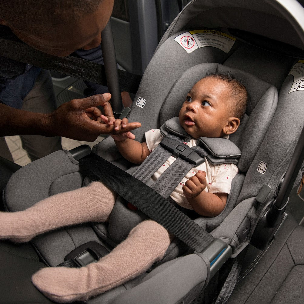 Nuna Pipa RX car seat capsule and relx Base in Granite lifestyle shot