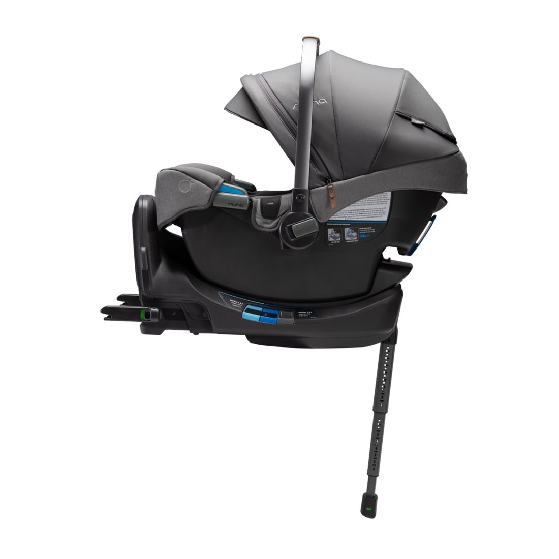 Nuna Pipa RX car seat capsule on top of relx Base in Granite