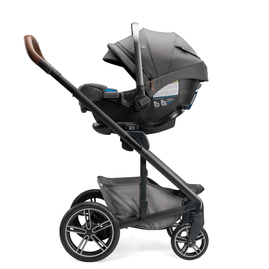 Nuna Pipa RX car seat capsule and relx Base in Granite on stroller