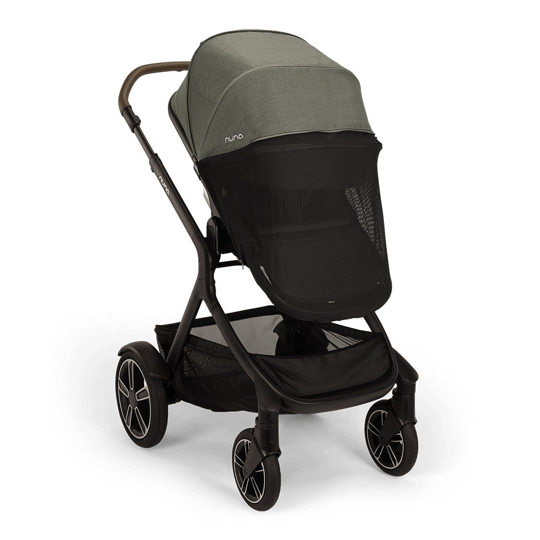 Demi Next pushchair front view in Pine Colour from Nuna with suncover