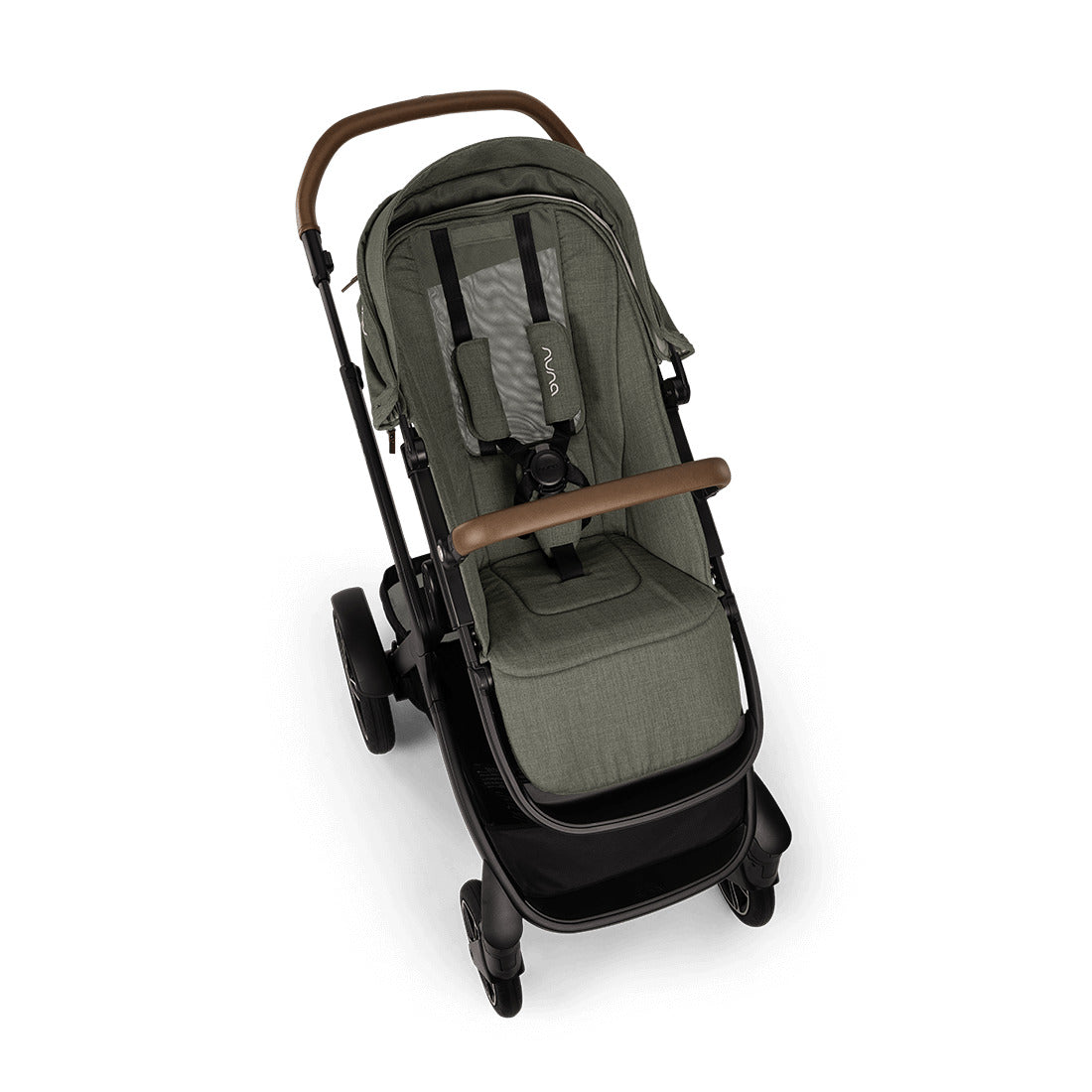 Demi Next pushchair front view in Pine Colour from Nuna all open
