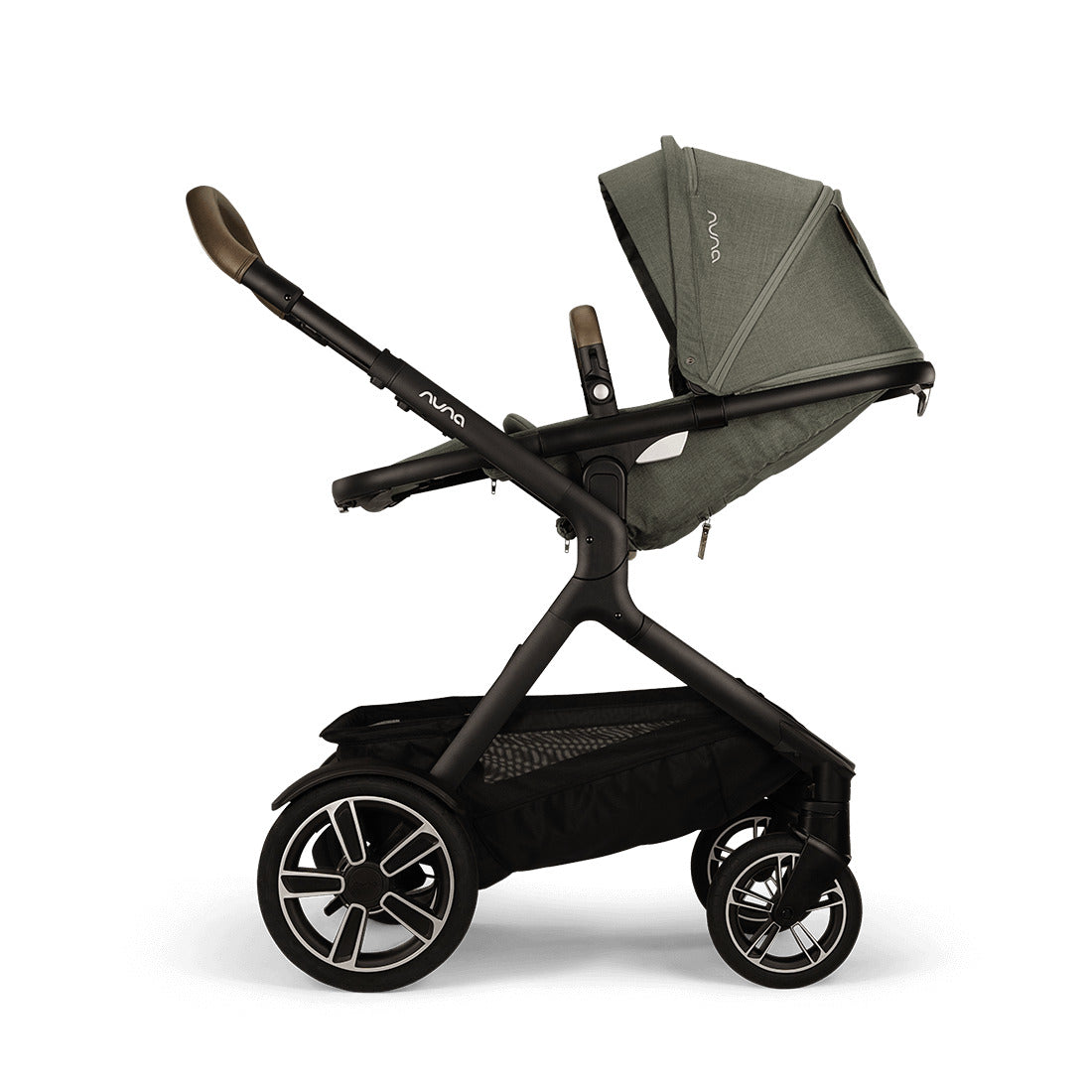 Demi Next pushchair front view in Pine Colour from Nuna angled position