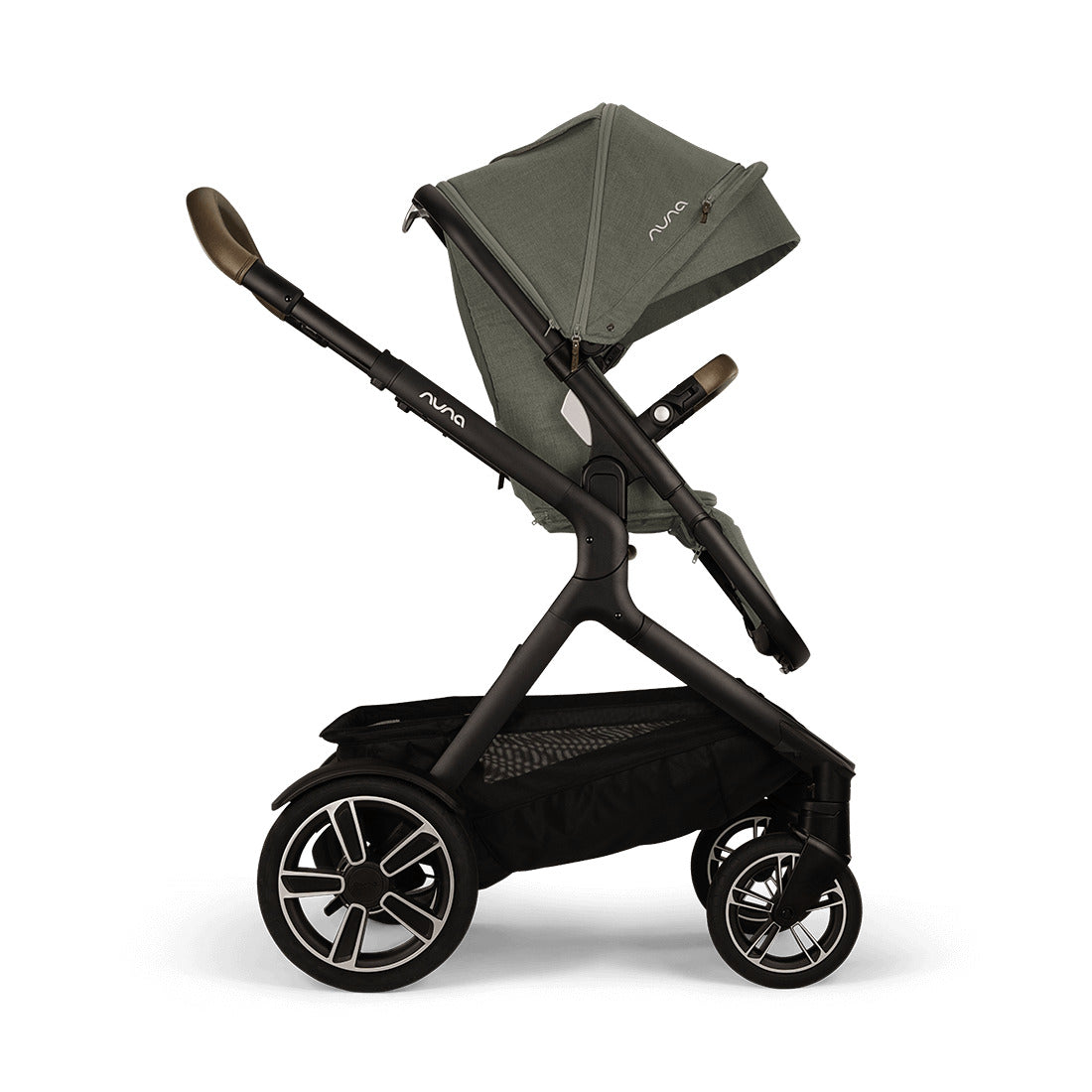 Demi Next pushchair front view in Pine Colour from Nuna recline position:image,small_image,thumbnail,swatch_image