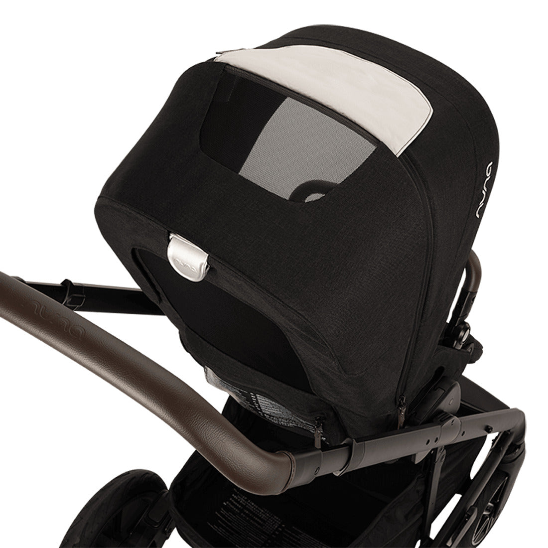 Nuna Mixx Next Stroller with chocolate handle top view/net view