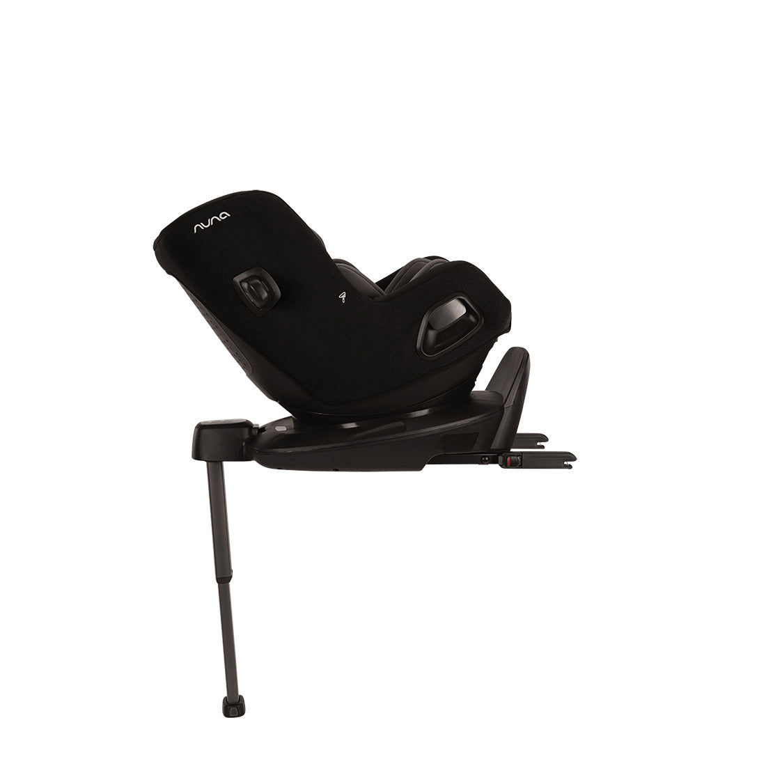 Pruu car seat in caviar side view reclined attached with a base
