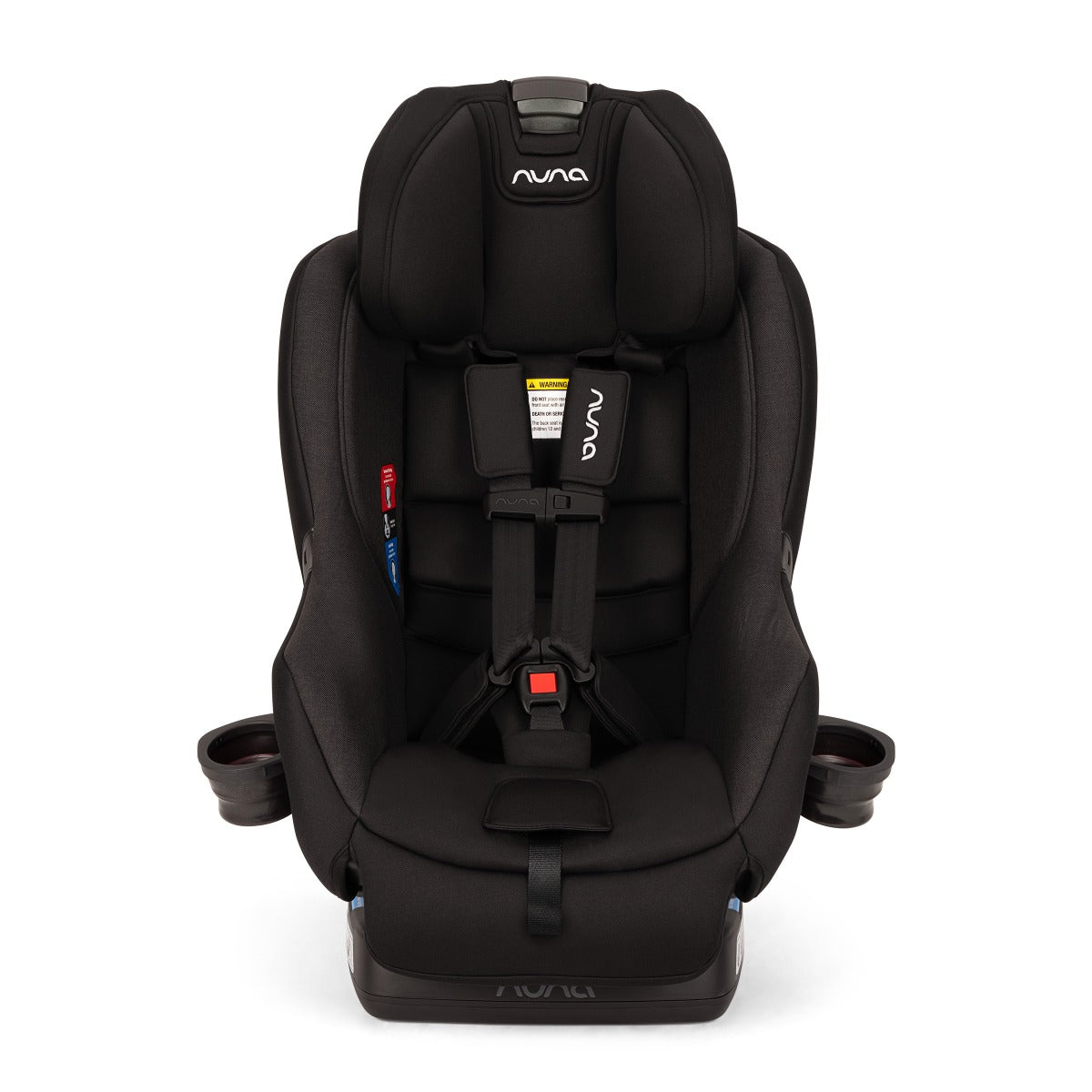 Nuna Rava car seat front view with all season fabric and cup holders