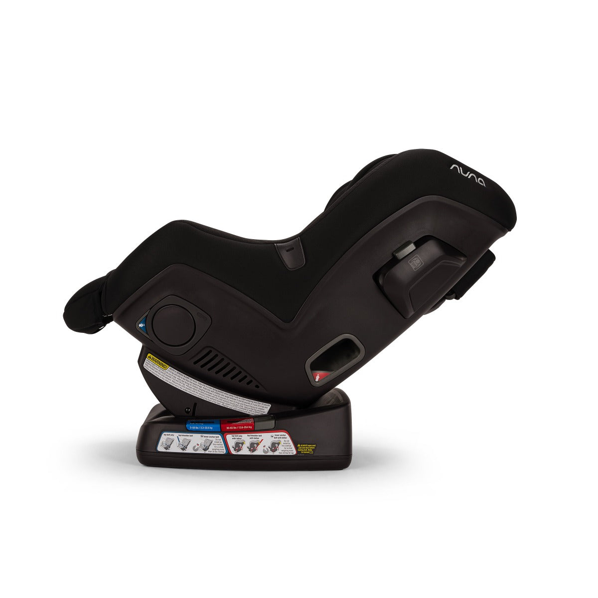 Nuna Rava car seat recline side view with all season fabric