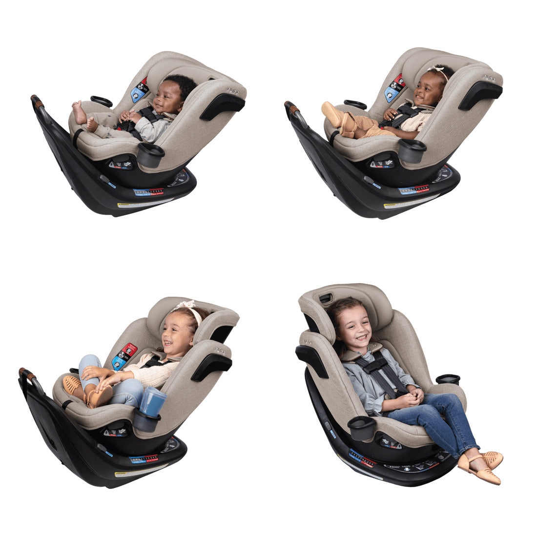 Baby inside Nuna Revv toddler car seat with different positions