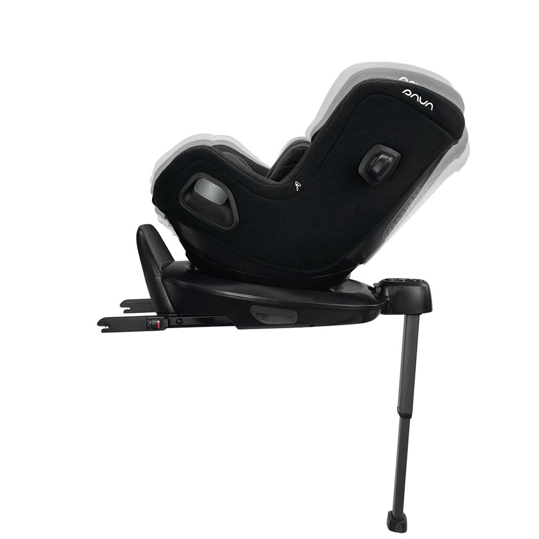 Nuna Todl next carseat capsule in Caviar on top of base in motion turned around