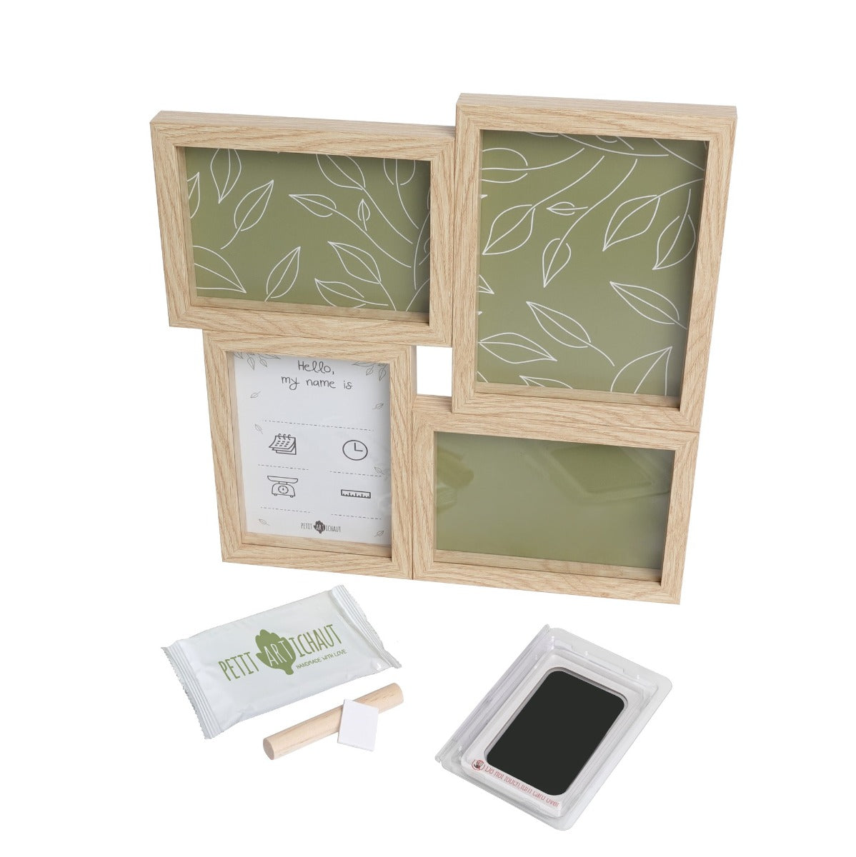 Petit Artichaut puzzle frame baby imprint keepsake with olive tree background