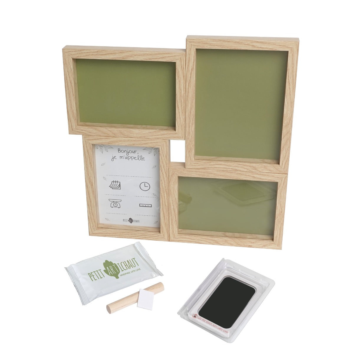 Petit Artichaut puzzle frame baby imprint keepsake with olive background