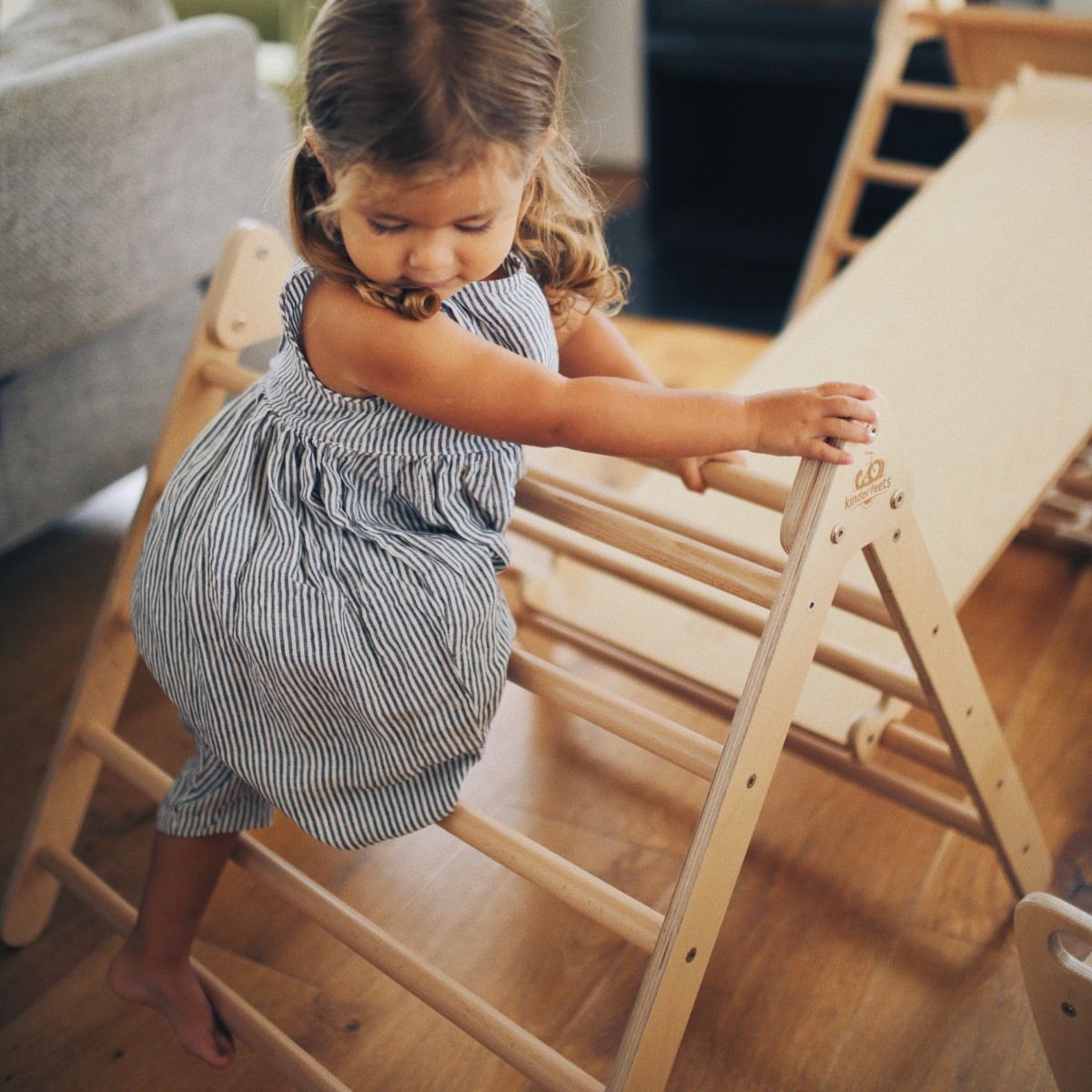 Little Girl Climbing Kinderfeets Pikler Triangle Medium 