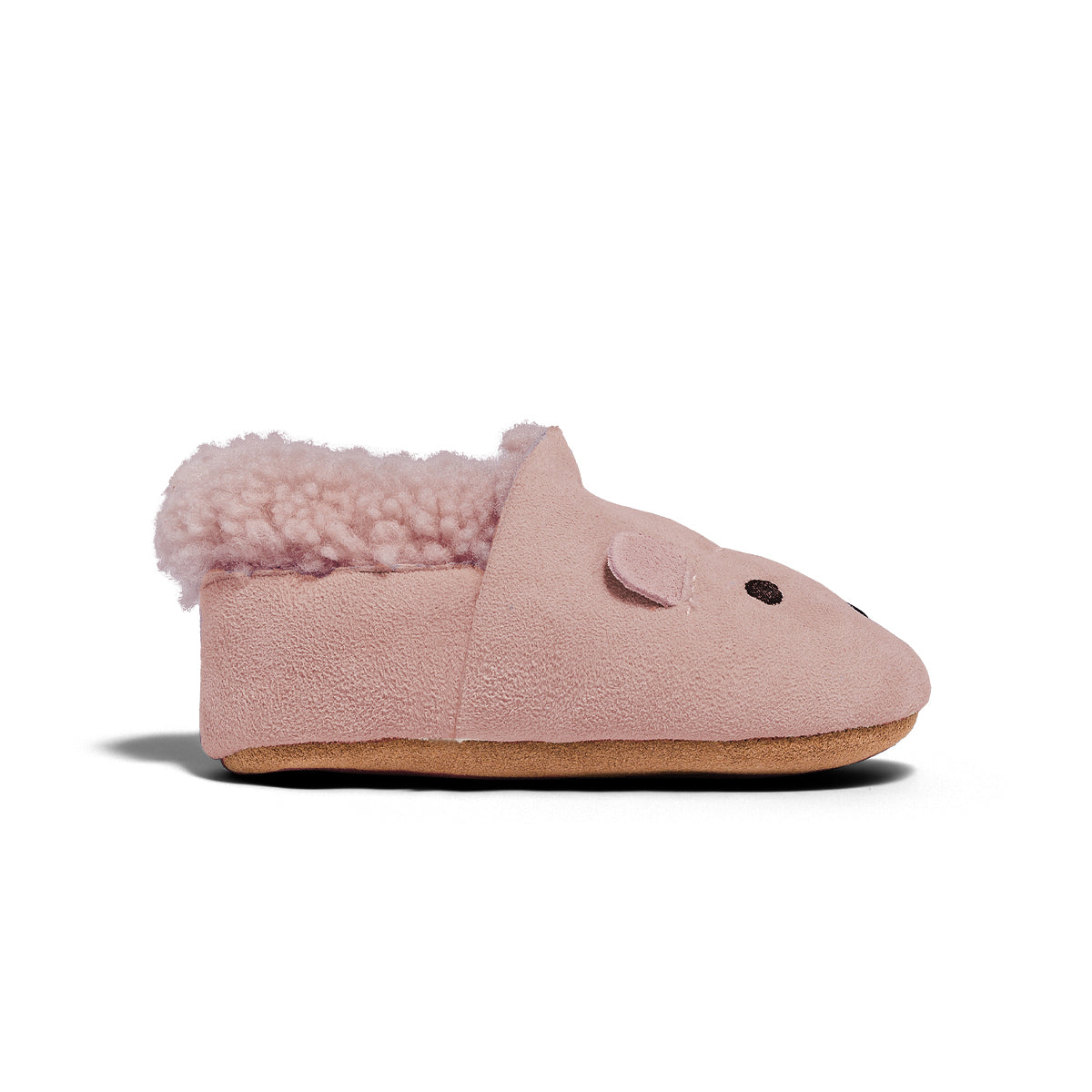 Pink soft winter baby shoes side view