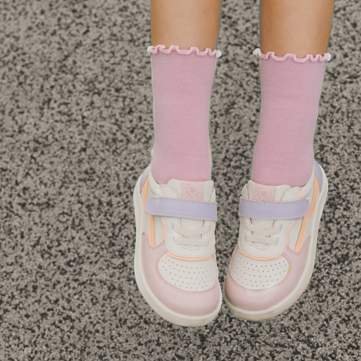 Pretty Brave Ruffle Socks in blush/stone close-up front shot
