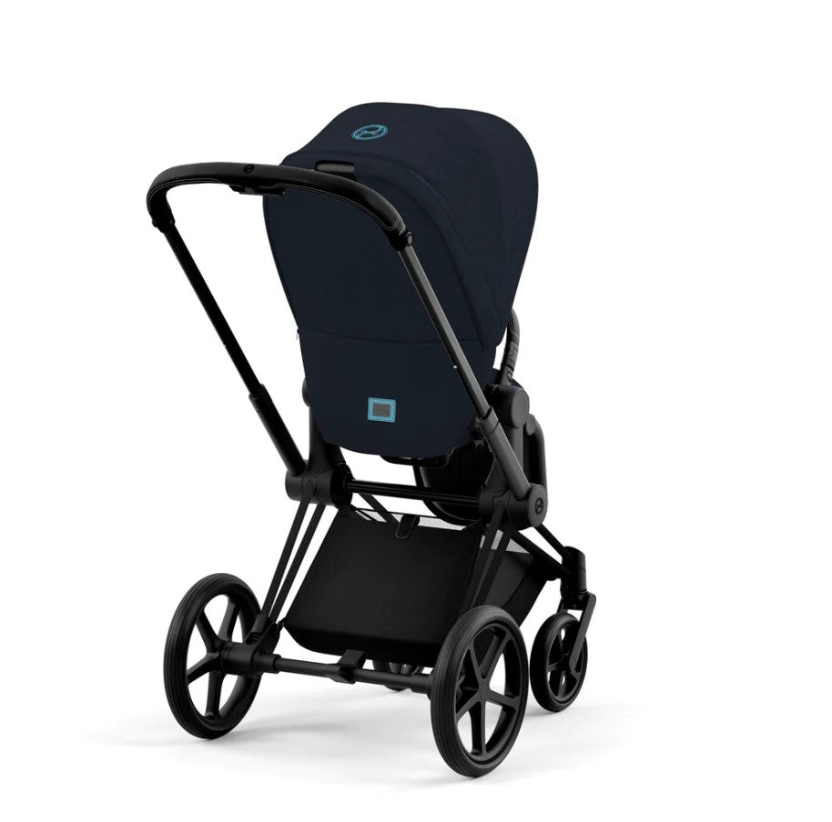 Priam Pram 2022. Matt Black + Midnight Blue Plus by Cybex back