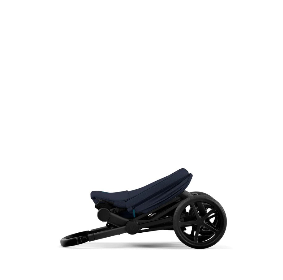Priam Pram 2022. Matt Black + Midnight Blue Plus by Cybex folded