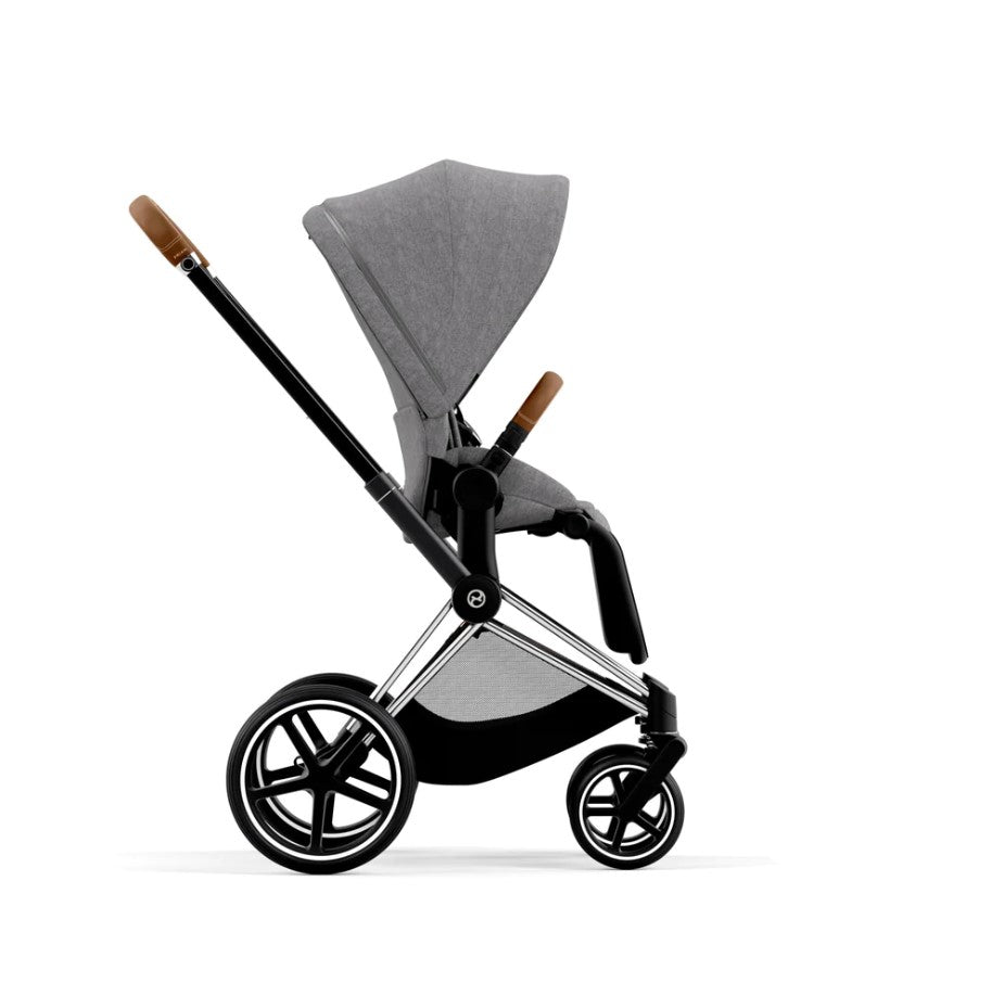 Priam Pram 2022. Rose Gold + Manhattan Grey Plus side view forward facing
