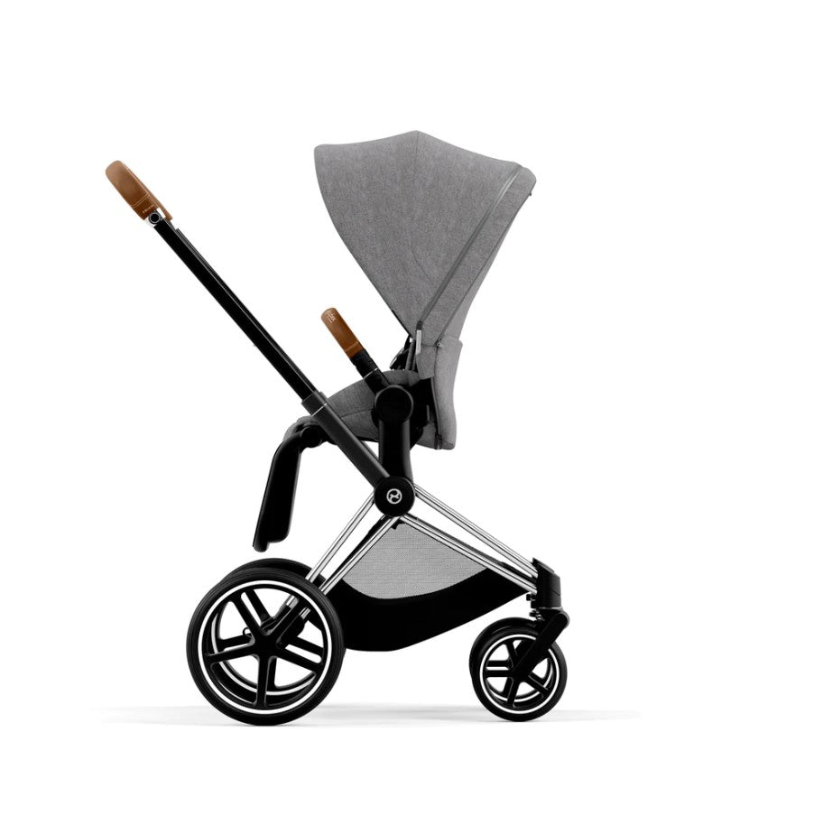 Priam Pram 2022. Rose Gold + Manhattan Grey Plus side view