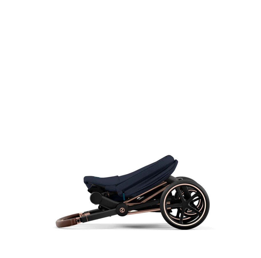 Priam Pram 2022. Rose Gold + Midnight Blue Plus folded