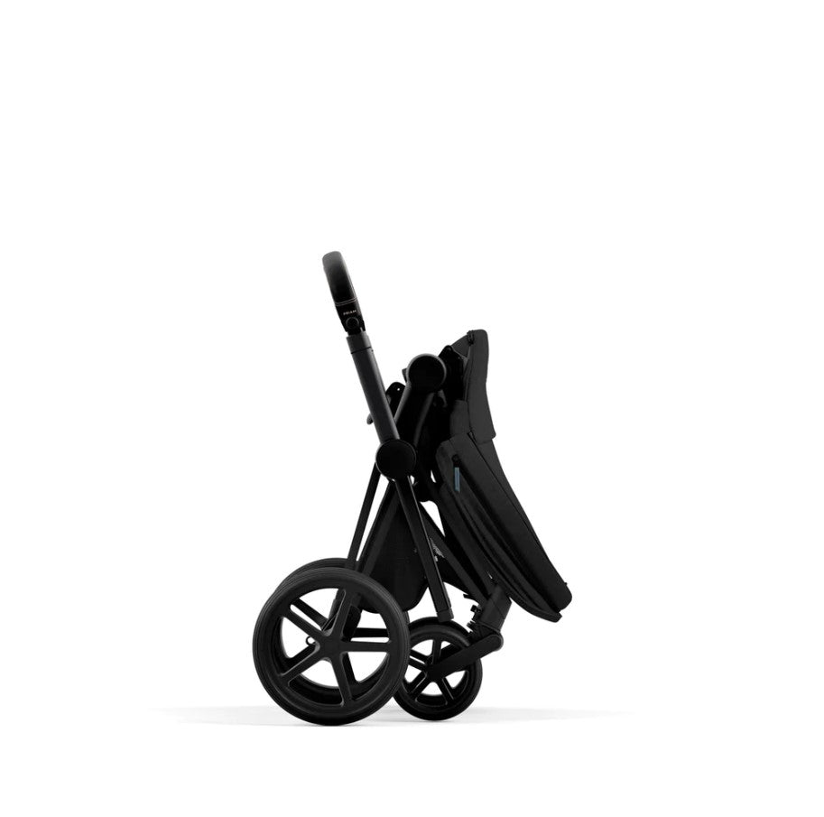 Priam Pram 2022. Matt Black + Stardust Black Plus folded standing