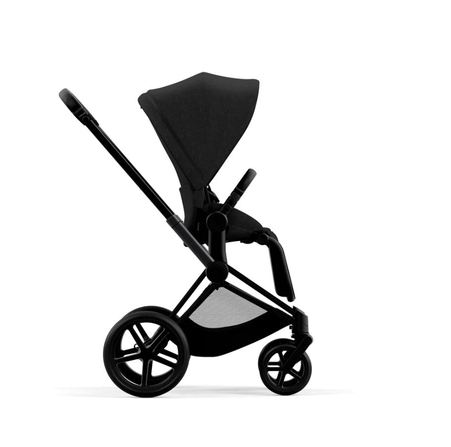 Priam Pram 2022. Matt Black + Stardust Black Plus side view forward facing
