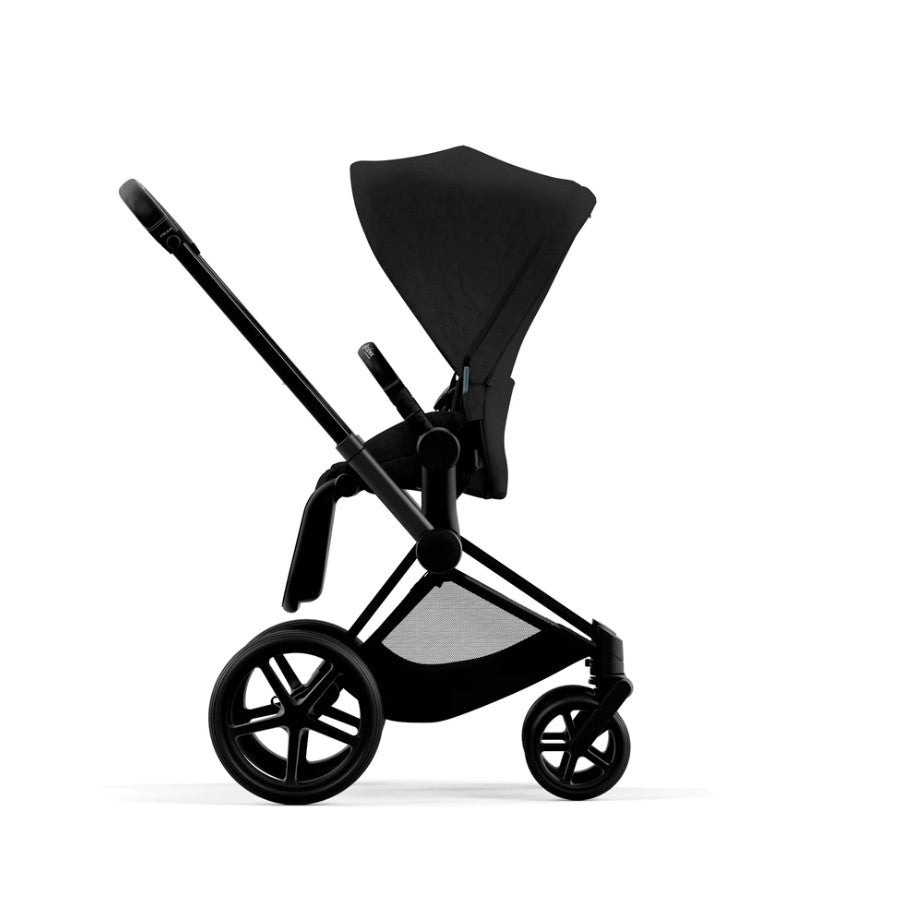 Priam Pram 2022. Matt Black + Stardust Black Plus side view